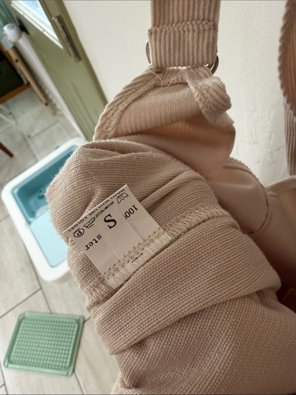 Oversized cream tan corduroy style pull on adjustable strap jumpsuit overalls s - Picture 5 of 5